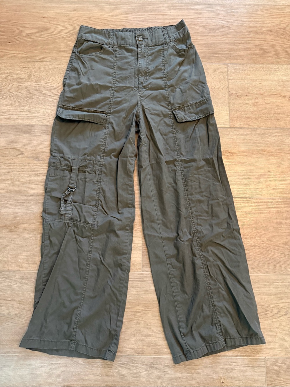 Happily Grey Olive Wide Leg Cargo Pants High Rise Utility Relaxed Medium